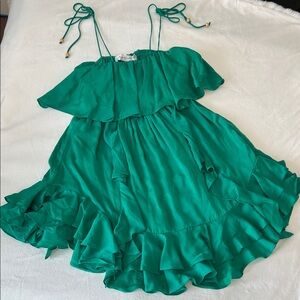 T-Bags Los Angeles Teal Green Ruffle Off-Shoulder viscose Dress S